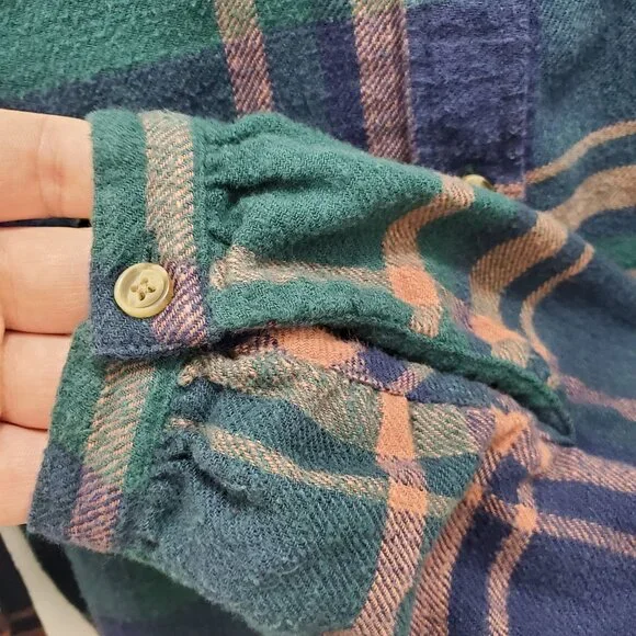 American Eagle Women's Green Orange Plaid Soft Flannel Cotton LS Button Up Top L - Picture 3 of 8